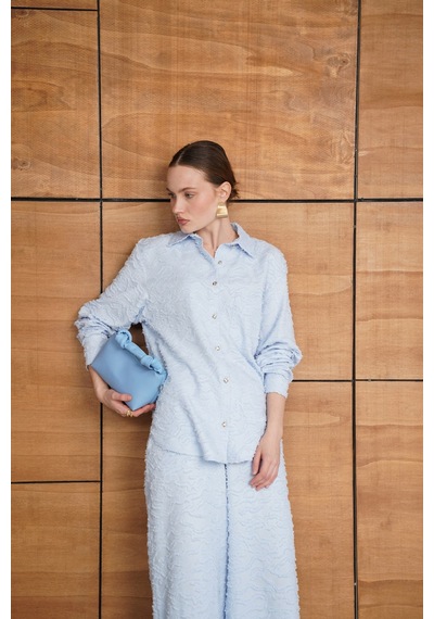 Verymoda Jakarlı Dokuma Gömlek F2019 Mavi