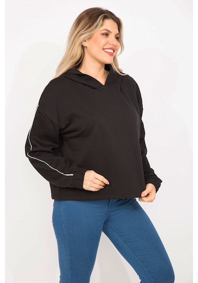 Şans Kadın Siyah Kolları Biye Detaylı Kapşonlu Sweatshirt 65n35301-siyah Siyah