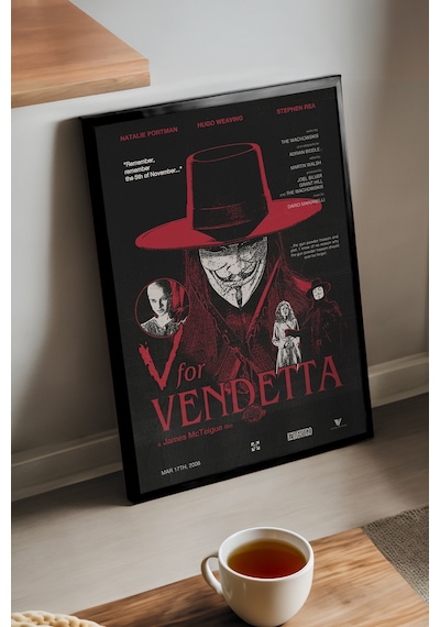 V For Vendetta Siyah Ahşap Çerçeveli Poster, Dekoratif Film Duvar Tablosu