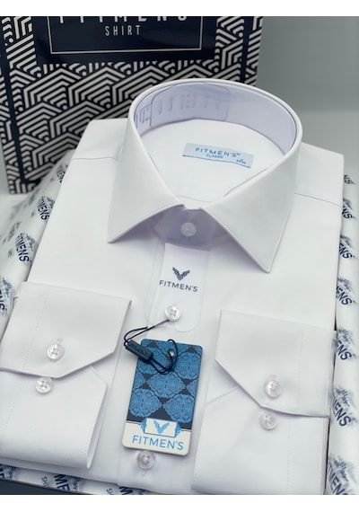 Fitmens Klasik Uzun Kol Cepsiz Likralı Rahat Kumaş Erkek Gömlek Fs-004517 - Beyaz-3192