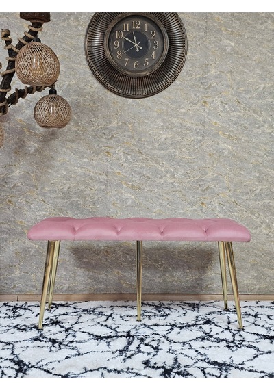 Zafir Gold Metal Yeşil Oturaklı Sivriltme Ayaklı Babyface Puf & Bench & Oturak Pembe