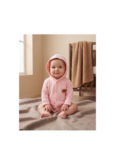 Minory Baby - %100 Pamuk Hırka Waffle Kumaş Pembe Pembe