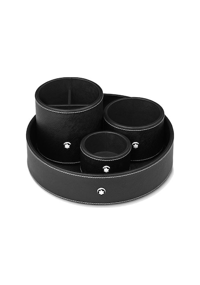 Montblanc Siyah Deri Yuvarlak Masa Tepsi Küçük 133162 Siyah