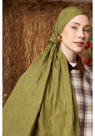 Mirsoy Scarf Ritmik Desen Pamuk Jakar Şal Soft Yeşil