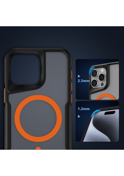 Apple Uyumlu iPhone 14 Pro Max Kılıf M-safe Şarj Özellikli Renkli Kenar Airbag Şeritli Lamer Kılıf Turuncu
