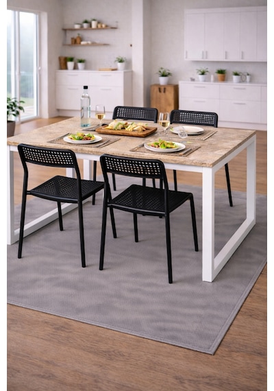 5'li Mutfak Masa Takımı, 4 Sandalye Ve 1 Masa, Yemek Odası, Bahçe Takımı, 4 Kişilik, Metal Ayaklı Masa: Merkür/beyaz - Sandalye: Siyah 5'li Mutfak Masa Takımı, 4 Sandalye Ve 1 Masa, Yemek Odası, Bahçe Takımı, 4 Kişilik, Metal Ayaklı Masa: Merkür/beyaz - Sandalye: Siyah