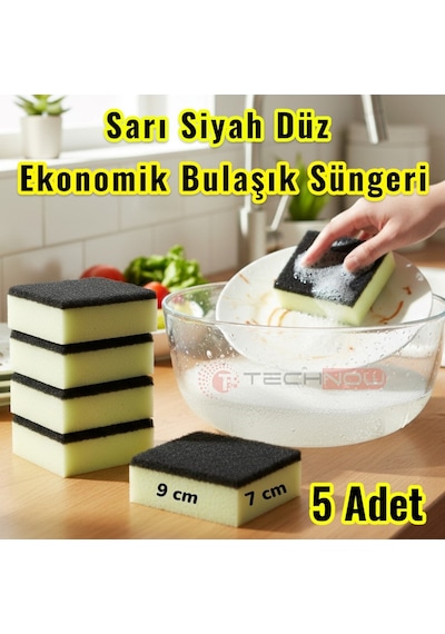 Technow Klasir Ekonomik 9 X 7 Cm Sarı Siyah Düz Bulaşık Süngeri Sarı