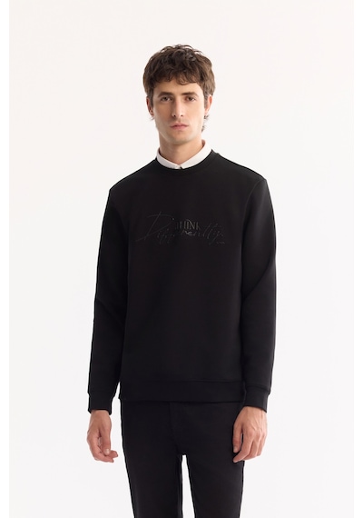 Avva Erkek Siyah Bisiklet Yaka Pamuklu Bi-stretch Baskılı Regular Fit Sweatshirt A52y1264