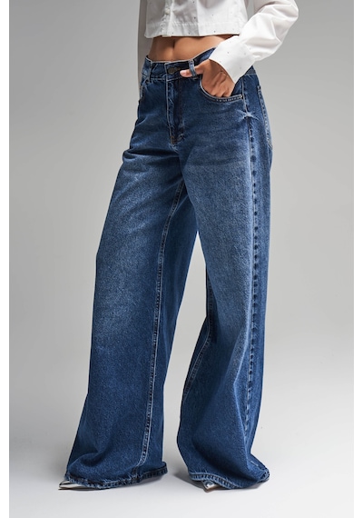 Itsbasic Kadın Koyu Mavi Renk Hera 17w45 Palazzo Fit Bol Kesim Denim Jean