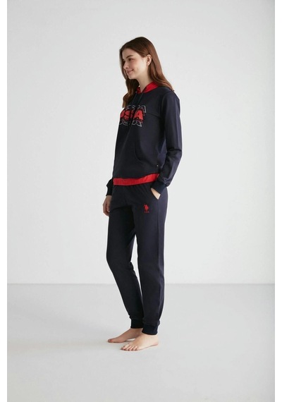 U.S. Polo Assn. - Kadın Lacivert Kapşonlu Pijama Takımı 16945