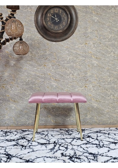 Zafir Gold Sivriltme Ayaklı 60 Cm Puf Bench - Puf - Bench - Oturak - Mutfak Oturağı - Antre Oturağı Pembe