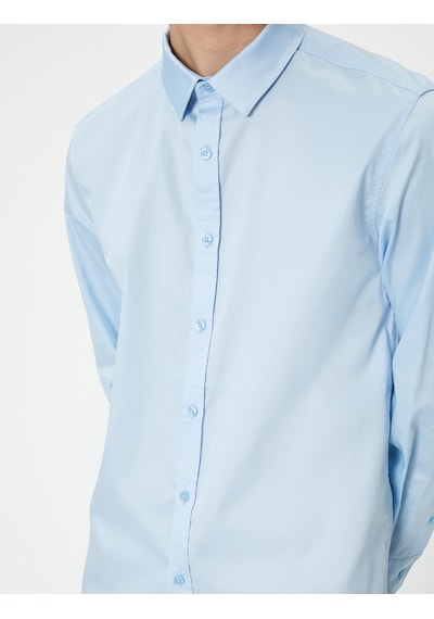 Koton Basic Gömlek Uzun Kollu Düğmeli Klasik Yaka Slim Fit Açık Mavi 4sam60171hw Açık Mavi
