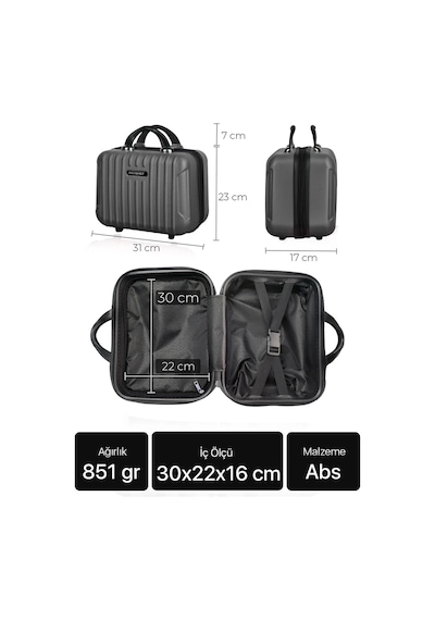 Polo&sky Class Model Su Yeşili Renk Abs Makyaj Çantası El Valizi