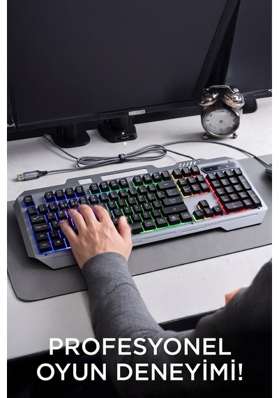 Oyuncu Klavyesi Rgb Işıklı Mekanik Ergonomik Kablolu Klavye Tk13