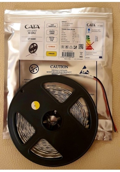 Cata 25 Metre 5 Paket Ct-4481 Günışığı 10 Çip Şerit Led 12v Tr Siyah