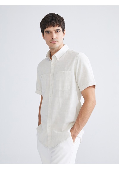 Lcwaıkıkı Classic Bej Regular Fit Kısa Kollu Armürlü Erkek Dokulu Gömlek