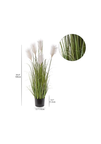 Yapay Çiçek Saksılı Salon Bitkisi Beyaz Püskül Grass Panpas
