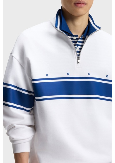 Hugo Pamuklu Relaxed Fit Yarım Fermuarlı Dik Yaka Sweat Erkek Sweat 50563798 100 Beyaz