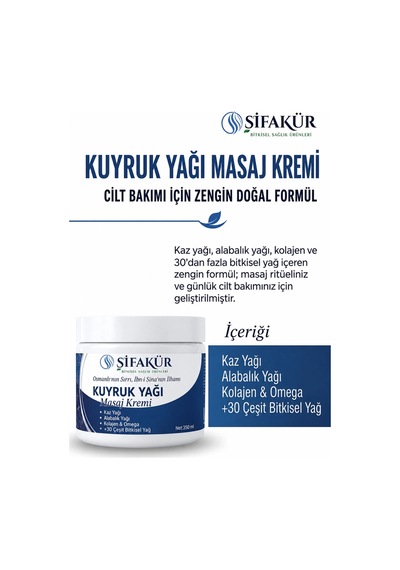 Kuyruk Yağı Kremi 350 ml Kuyruk Yağlı Masaj Kremi Kaz Yağı Alabalık Yağı Kolajenli