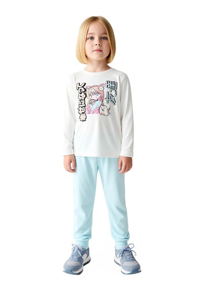 Ersefa Kız Çocuk Karakter Baskılı Pamuklu Pijama Seti Kaliteli Şık Rahat Ekru