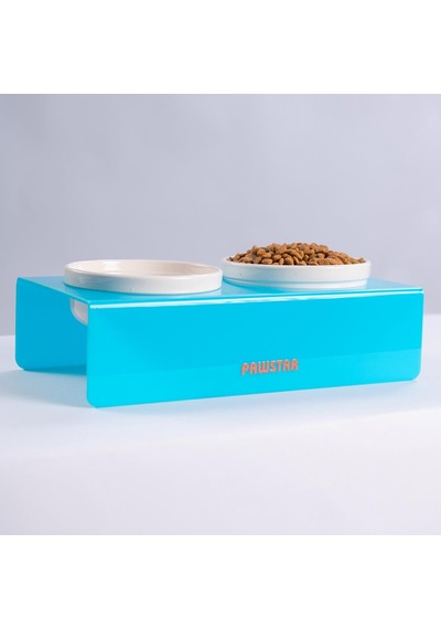 Turkuaz İkili Seramik-pleksi Mama Ve Su Kabı-kedi Köpek Mama Su Kabı