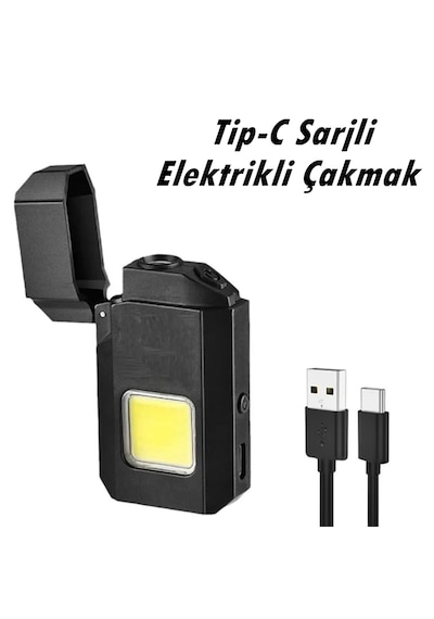 Tip-c Şarjlı Elektrikli Çakmak Cep Işığı Su Geçirmez Cob Led Ps-m