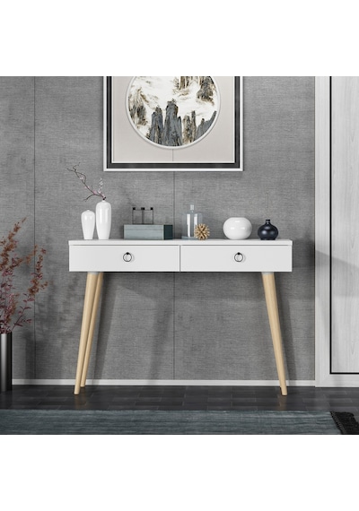 Dekorosso Arden Ahşap Ayaklı Modern Dekoratif Dresuar Beyaz  100Cm Beyaz