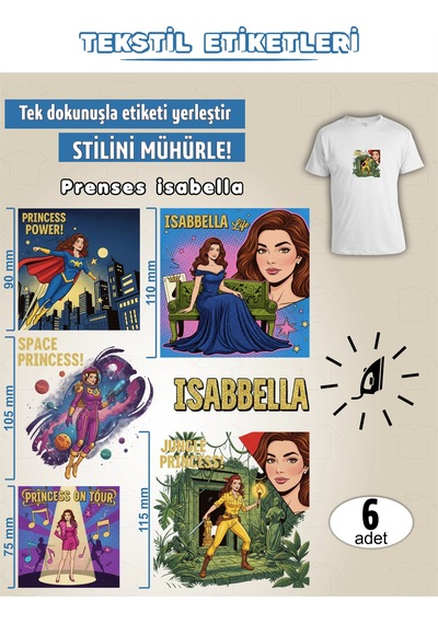 Ütü İle Yapışan Kıyafet Etiketi Prenses İsabella 6lı Set Karışık