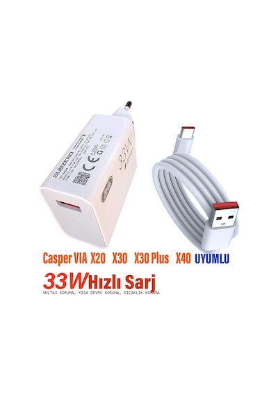 Casper Vıa X20 X30 - X30 Plus X40 Uyumlu Hızlı Şarj Ve Kablosu 33w Type C