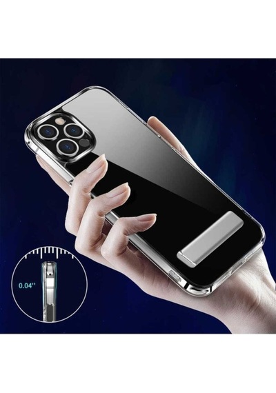 Apple Uyumlu iPhone 13 Pro Max Kılıf Standlı Şeffaf Silikon Zore L-stand Kapak Renksiz