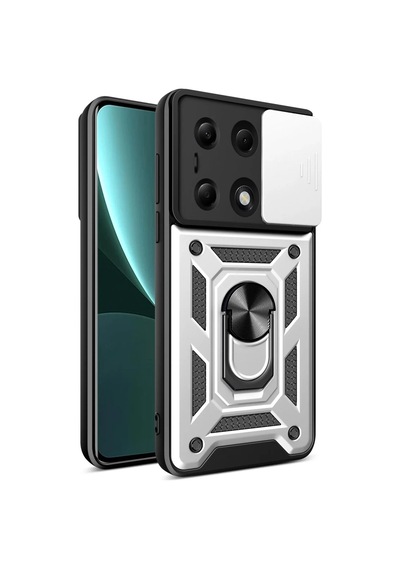 Xiaomi Poco M6 Pro 4g Uyumlu Kılıf Pars Lens Yüzüklü Silikon - Gümüş