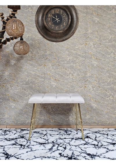 Zafir Metal Gold Tel Ayaklı 60 Cm Puf Bench - Puf - Bench - Oturak - Mutfak Oturağı - Antre Oturağı Krem