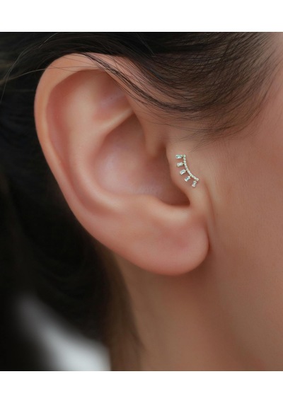 14 Ayar Altın Taşlı Taç Tragus Piercing Sarı Altın