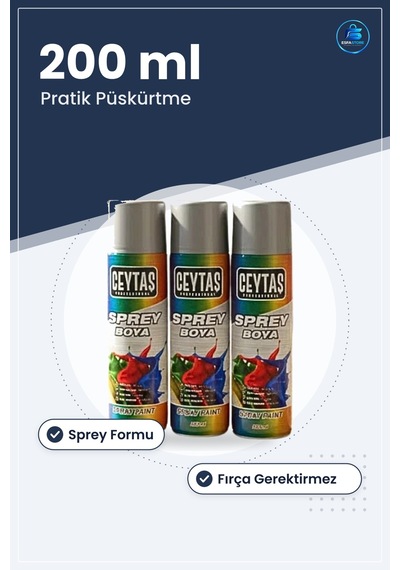 Sprey Boya Gri 200 Ml 1 Adet Pratik Püskürtme Formu Kolay Uygulam