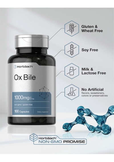 Horbäach Ox Bile 1000 Mg 100 Capsules Digestive Enzymes Non... Aromasız