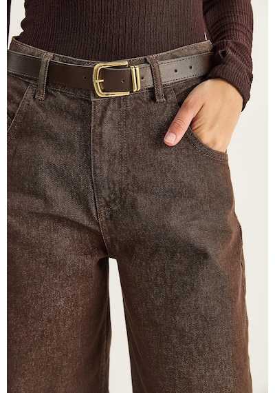 Shade Kadın Cep Detaylı Kemerli Baggy Denim Pantolon 5288 60283781 - Kahverengi