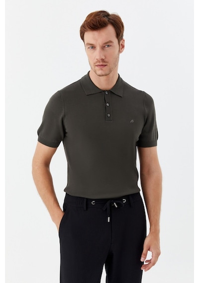 Sabri Özel Erkek Koyu Yeşil Normal Kesim Regular Fit Viskon Dokuma Düğmeli Polo Yaka Tişört
