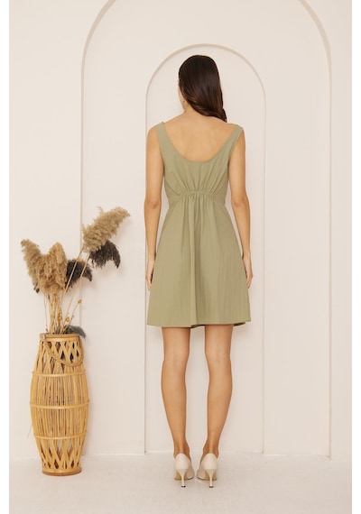 Darlin Moda Yeşil Beli Büzgülü Kolsuz Mini Paraşüt Elbise Dm1028 Yeşil