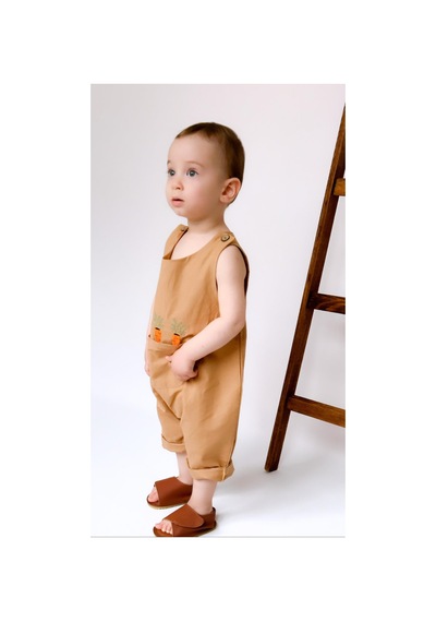 Miababy Nakışlı Yazlık Efil Tulum Kahverengi
