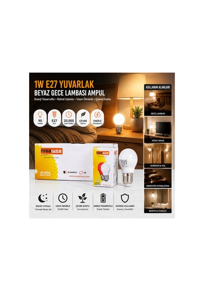 10 Adet 1w E27 Beyaz Yuvarlak Gece Lambası Led Ampul 5224 Belirtilmemiş