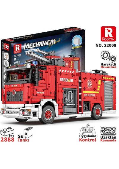 Reobrix Technic 22008 İtfaiye Kamyonu Kumandalı&motorlu Yapı Blok Seti Building Blocks Fire Ladder Truck - 2692 Parça