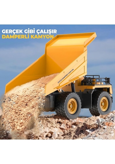 Uzaktan Kumandalı 9 Fonksiyonlu 2.4Ghz 30cm Şarjlı Sesli Işıklı Hareketli Damperli Oyuncak Kamyon