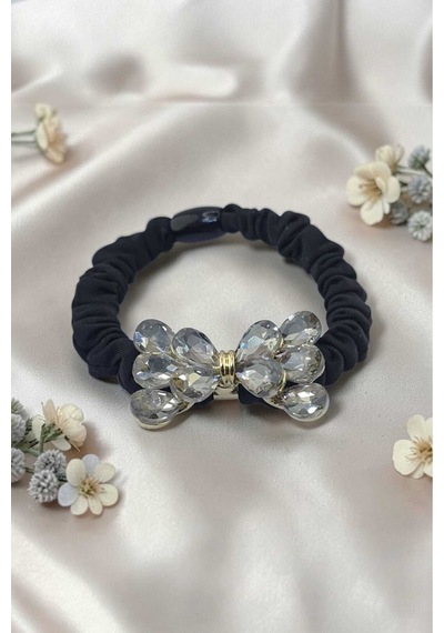 Anemone Saç Aksesuarı Kristal Taşlı Fiyonk Tasarımlı Şık Kadın Tokası Gümüş