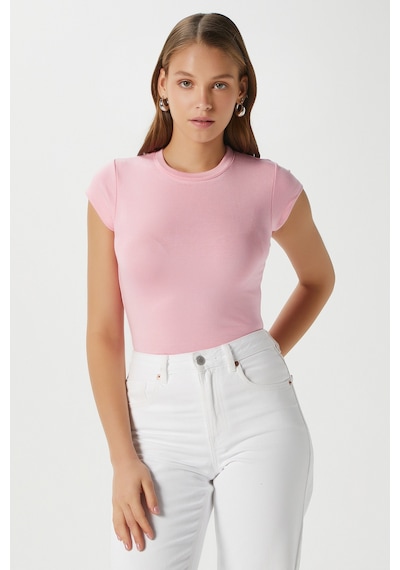 Ritnice Kadın İnner Lux Touch Yumuşak Doku Bisiklet Yaka Kısa Kol Pembe Bluz