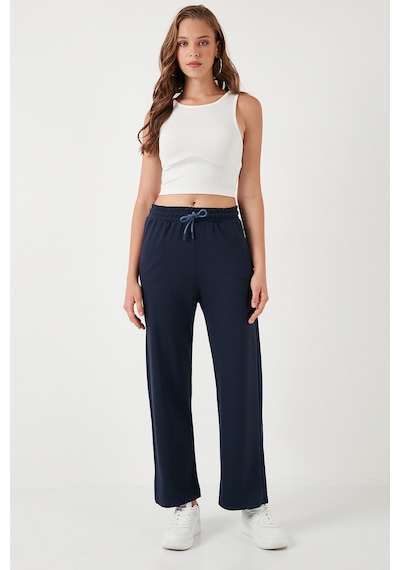 Lela Streç Bol Paça Regular Fit Oysho Kumaş Bayan Eşofman Altı 5865881 Lacivert