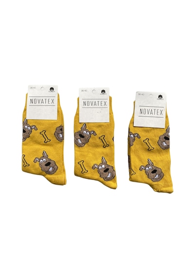 Lukitus Unisex Eğlenceli Köpek Desenli Soket Çorap 6 Adet Sarı