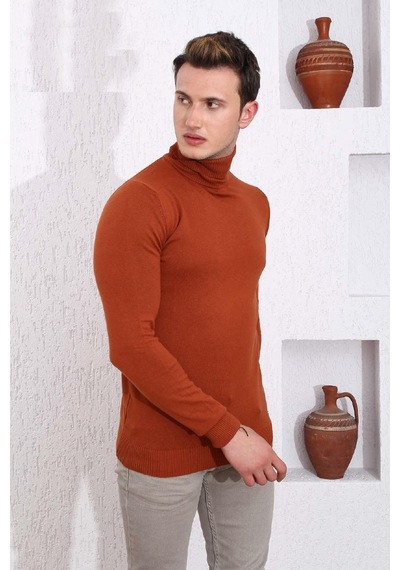 Slimfit Boğazlı Likralı Erkek Triko Kazak 001