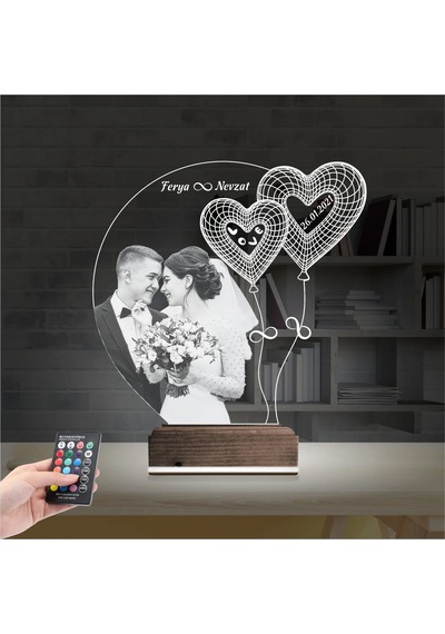 Luvivia Kalp Balon Sevgiliye Hediye Fotoğraflı 3d Lamba - Masa Gece Lambası V3 Şeffaf