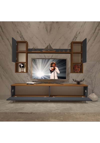 Decoraktiv Eko 5da Mdf Std Krom Ayaklı Tv Ünitesi Tv Sehpası Ceviz - Antrasit