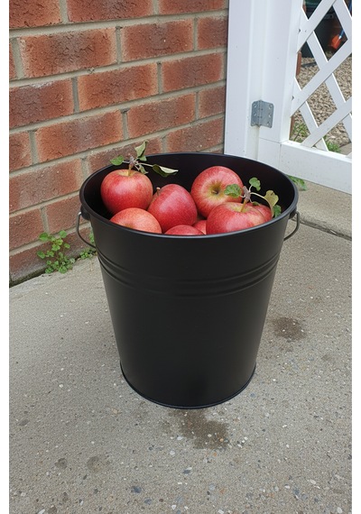 15 Litre Kapaklı Metal Siyah Kova - Çok Amaçlı Saklama Kabı Ve Saksı 30x27/23 Cm